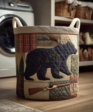 Rustic Hunter Quilted Laundry Hamper — Hunter Print Fabric Basket, Collapsible & Sturdy For Lodge Or Home