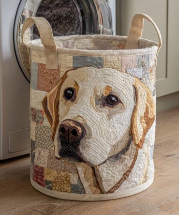 Quilted Fabric Laundry Hamper With Rustic Labrador Print — Large Decorative Collapsible Laundry Basket For Cabin & Pet Lovers
