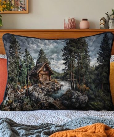 Rustic Log Cabin Quilted Accent Pillow Cover — Classic Country Decorative Pillowcase With Durable Quilting For Everyday Use