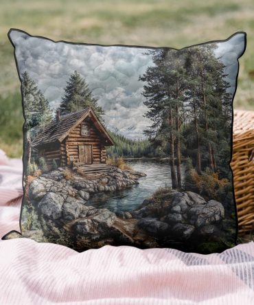 Rustic Log Cabin Quilted Pillow Cover — Classic Cabin Throw Pillow Case For Cozy Mountain Homes & Lodge-Style Interiors