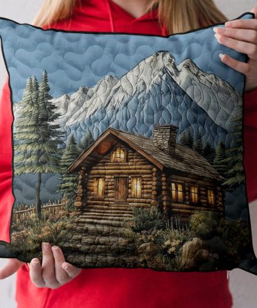Rustic Log Cabin Quilted Pillow Cover — Heritage Cabin Decorative Throw Pillow Case For Warm, Inviting Home & Lodge Settings
