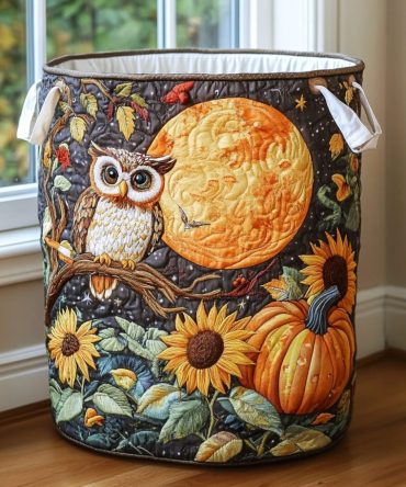 Farmhouse Quilted Laundry Hamper With Charming Rustic Owl Print — Large Collapsible Storage Basket With Handles For Bedroom & Nursery