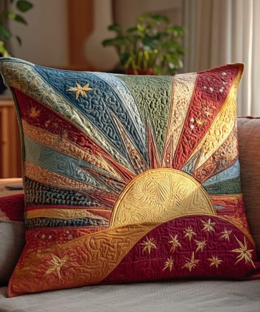 Sunrise Patch Quilted Pillowcase — Rustic Patchwork Throw Pillow Cover, Cozy Farmhouse Accent For Sofa & Bed, Textured Design