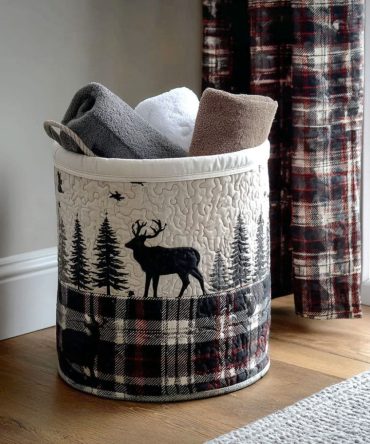 Rustic Range Quilted Laundry Hamper — Lodge-Style Fabric Storage Basket, Collapsible Hamper With Handles For Home Organization