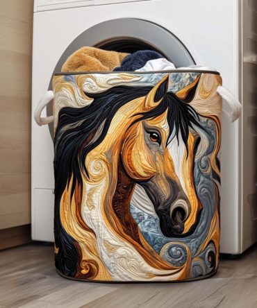 Rustic Ride Quilted Laundry Hamper — Country Horse-Themed Fabric Basket, Collapsible Storage With Reinforced Base For Durable Home Use