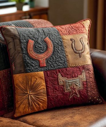 Western Rodeo Quilted Pillow Cover — Rustic Saddle Accent Throw Pillowcase For Farmhouse & Country Decor, Durable Cozy Design