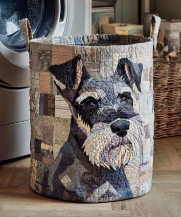 Schnauzer Quilted Laundry Hamper - Large Foldable Fabric Basket, Durable Cotton Liner, Decorative Pet-Themed Storage