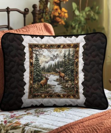 Rustic Serenity Quilted Pillowcase - Cozy Cabin Throw Pillow Cover, Earthy Quilted Accent For Living Room, Bedroom & Lodge Decor