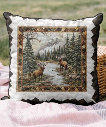 Rustic Serenity Quilted Pillow Cover — Tranquil Cabin Decorative Throw Pillow Case For Living Room, Bedroom & Lodge Decor