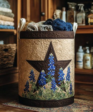 Rustic Starfield Quilted Laundry Hamper – Farmhouse Style Fabric Laundry Basket With Handles, Collapsible Home Organizer