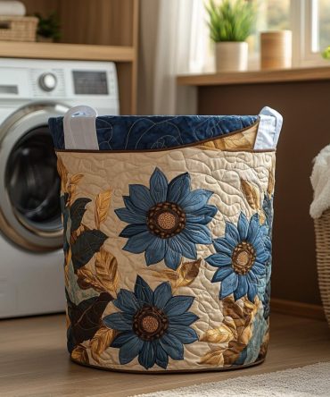 Rustic Sun Quilted Laundry Hamper – Warm Country-Style Fabric Basket With Reinforced Handles, Collapsible & Easy-Care For Home Or Cabin