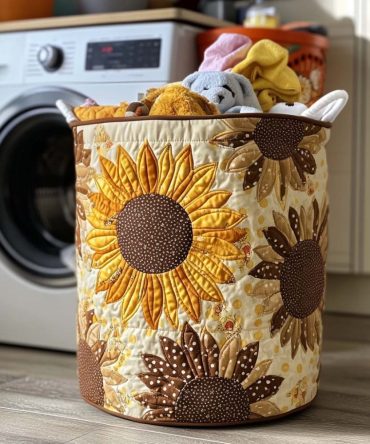 Rustic Sunburst Quilted Laundry Hamper — Boho Sunray Fabric Storage Bin With Handles, Foldable Decorative Laundry Basket