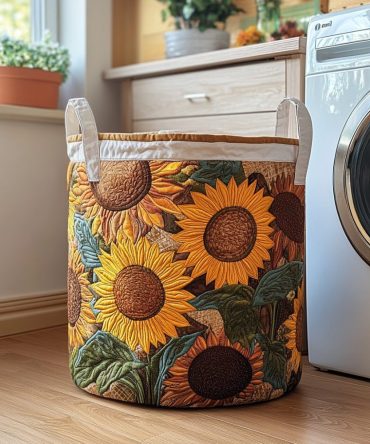 Rustic Sunflower Quilted Laundry Hamper — Large Foldable Fabric Basket With Comfortable Handles, Country-Style Decorative Storage For Home