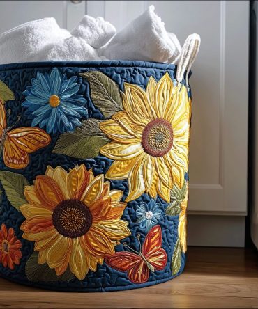 Rustic Sunflower Quilted Fabric Laundry Hamper – Large Country Collapsible Laundry Basket With Handles, Durable Decorative Storage