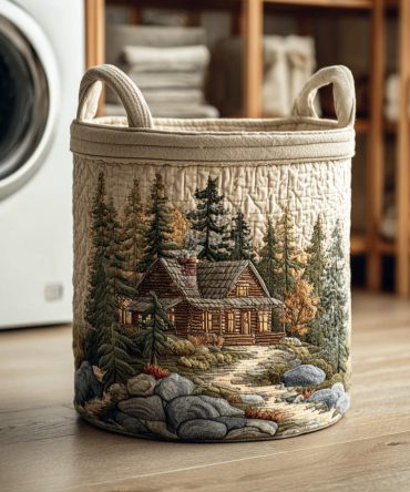 Rustic Timber Quilted Laundry Hamper – Durable Wood-Tone Laundry Basket For Cabin, Farmhouse & Country Style Home Storage