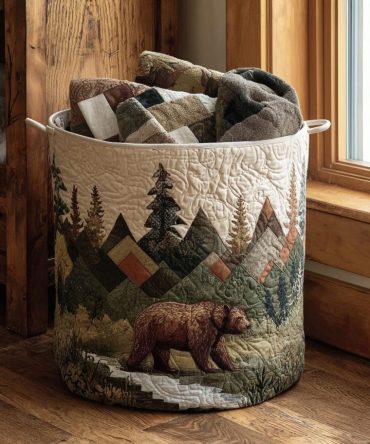 Rustic Trophy Trail Quilted Laundry Hamper — Outdoorsy Lodge Storage Basket, Collapsible Hamper With Reinforced Handles For Heavy Loads