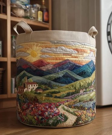 Rustic Valley Quilted Laundry Hamper – Oversized Decorative Fabric Basket For Bedroom, Collapsible Storage & Easy-Carry Handles