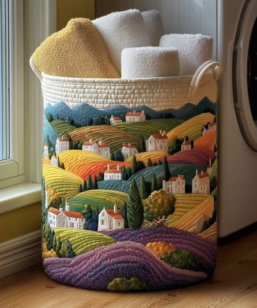 Rustic Village Quilted Fabric Laundry Hamper - Foldable Padded Laundry Basket With Handles For Country-Chic Home Décor