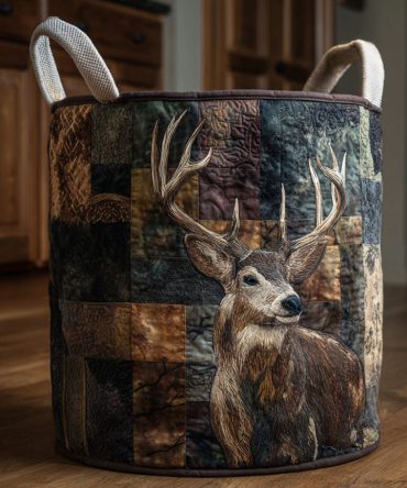 Rustic Wildlife Quilted Laundry Hamper — Nature-Inspired Collapsible Fabric Basket With Handles, Durable Household Storage