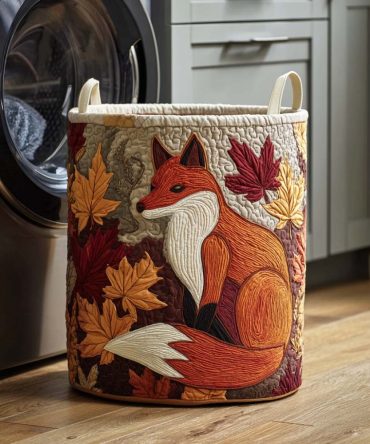 Rusty Tail Quilted Laundry Hamper — Charming Fox Tail Fabric Basket, Large Collapsible Laundry Organizer With Handles, Easy-Care & Durable