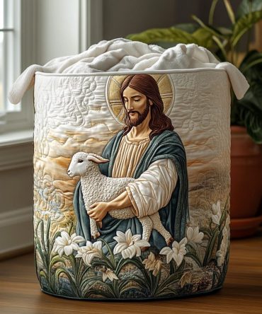Sacred Peace Quilted Laundry Hamper - Elegant Collapsible Fabric Storage Basket With Handles For Gentle Home Organization