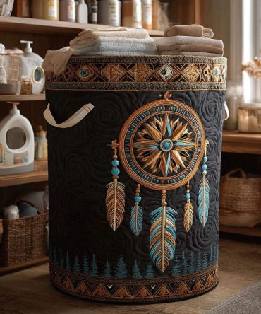 Sacred Dreams Quilted Hamper — Serene Boho-Inspired Foldable Fabric Laundry Basket With Handles For Calming Bedroom & Nursery Storage