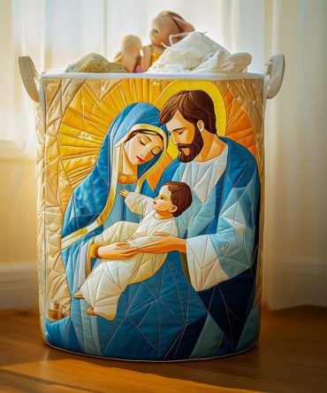 Sacred Family Quilted Laundry Hamper — Elegant Patterned Laundry Basket With Soft Quilting, Reinforced Base & Portable Handles For Home