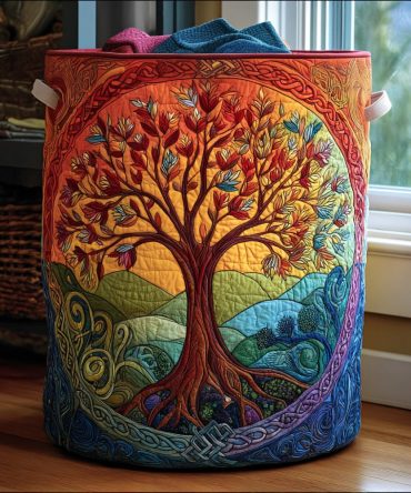 Large Quilted Laundry Hamper - Sacred Grove Fabric Storage Basket With Handles, Foldable & Durable Home Laundry Organizer