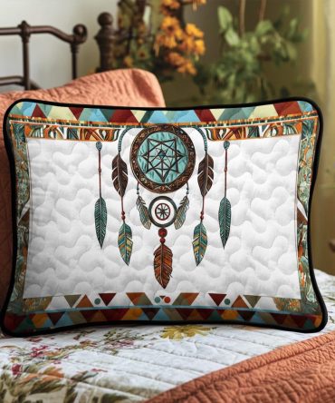 Boho Sacred Hoop Quilted Pillow Cover — Modern Tribal Decorative Pillowcase, Soft Textured Fabric, Hypoallergenic & Washable