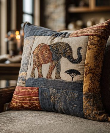 Sacred Horns Quilted Accent Pillow Cover — Symbolic Elephant Horn Motif, Textured Quilting For Bold Dimension, Durable Home Accent, Machine Washable