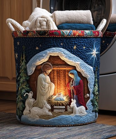 Sacred Night Quilted Laundry Hamper — Night-Sky Floral Collapsible Fabric Basket With Handles, Elegant Decorative Storage For Home & Nursery