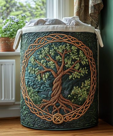 Stylish Sacred Tree Quilted Laundry Hamper – Large Collapsible Fabric Basket For Bedroom, Bathroom & Dorm, Washable Organizer