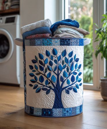 Sacred Tree Quilted Storage Hamper — Tranquil Tree Motif, Durable Foldable Laundry Basket For Home Organization