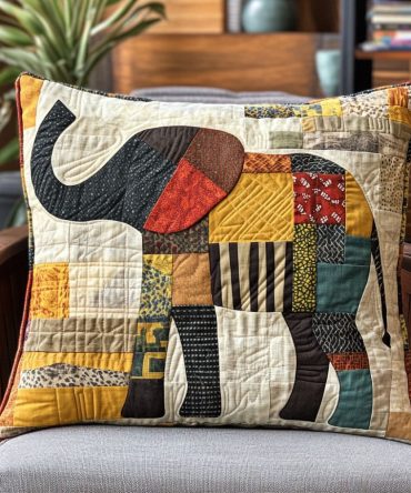 Sacred Trunk Quilted Throw Pillow Cover — Cultural Elephant Trunk Illustration, Soft Quilting For Cozy Accent, Durable & Easy-Care Decorative Case