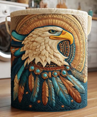 Sacred Wind Quilted Eagle Laundry Basket — Spiritual Feather Motif Collapsible Hamper, Decorative Fabric Storage For Tranquil Interiors