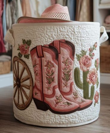 Saddle Ridge Quilted Laundry & Storage Basket — Rustic Foldable Decorative Hamper With Handles For Cabin, Farmhouse & Country-Style Homes