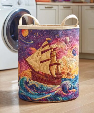Sail Horizon Quilted Laundry Hamper - Foldable Large Laundry Basket With Reinforced Handles & Breathable Liner, Stylish Nautical Home Accent