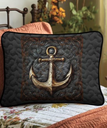Sailor Anchor Quilted Pillow Cover — Nautical Cotton-Blend Decorative Throw For Coastal, Harbor & Seaside Bedroom Designs
