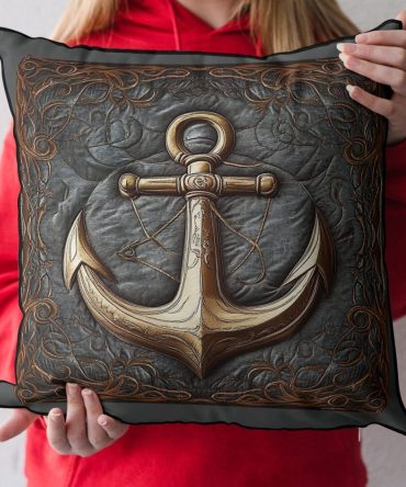 Sailor Anchor Quilted Throw Pillow Cover — Nautical Decorative Cushion Sham For Coastal, Beach House & Summer Patio Styling