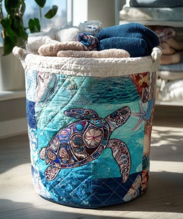 Salty Breeze Quilted Laundry Hamper — Fresh Coastal Fabric Storage With Handles, Spacious Foldable Design & Easy-Clean Liner For Home Organization