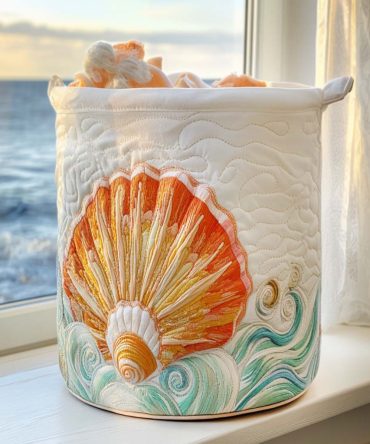 Sand And Shells Quilted Laundry Basket — Beach-Themed Foldable Fabric Hamper For Coastal Decor, Towels & Everyday Home Storage Solutions