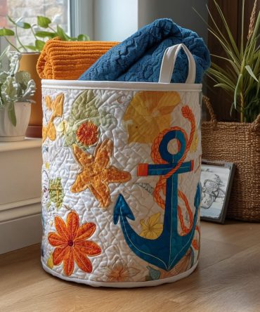 Sandy Stitches Quilted Laundry Hamper — Neutral Beach-Inspired Fabric Storage With Handles, Foldable & Machine-Friendly For Stylish Organization