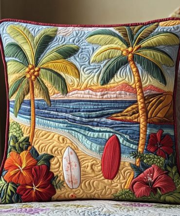 Sandy Toes Quilted Decorative Pillow Cover - Beachy Accent Throw Pillowcase For Sofa, Bed & Patio Lounging
