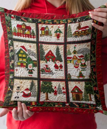 Santa Jolly Journey Quilted Pillow Cover — Cheerful Santa Travel Decorative Throw Pillow Case, Festive Quilted Accent For Holiday Living Spaces