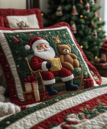 Santa Moments Holiday Quilted Pillow Sham — Cheerful Santa Decorative Pillowcase, Warm Cotton, Festive Bedding Accent For Christmas Gifts
