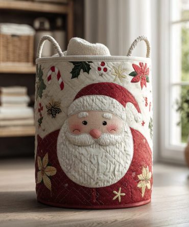 Festive Santa Quilted Laundry Hamper — Holiday-Themed Large Fabric Basket With Handles, Durable & Foldable Gift-Ready Design