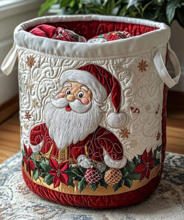 Santa Cheer Quilted Laundry Hamper — Festive Holiday Print Collapsible Storage Basket, Washable Durable Organizer For Seasonal Decor