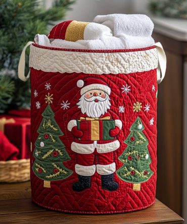 Santa Cheer Quilted Holiday Laundry Hamper - Festive Christmas Print Collapsible Basket For Gifts, Decor & Seasonal Storage