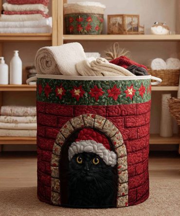 Santa Chimney Quilted Cat Laundry Basket — Christmas-Special Collapsible Hamper, Gift-Ready Decorative Fabric Storage For Homes