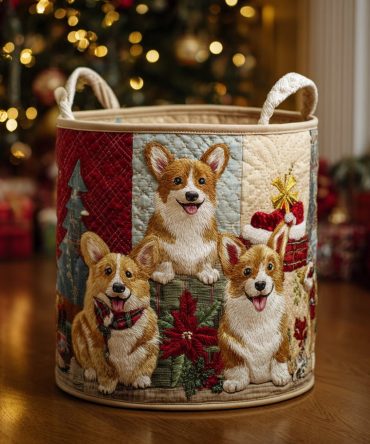 Santa Corgi Holiday Laundry Hamper — Festive Quilted Storage Basket, Collapsible Waterproof Bin For Seasonal Decor & Gift Giving